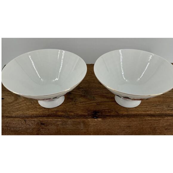 Rice Bowls Set of 4 Japanese Porcelain Vintage Red Poppy Floral Gold Trim - Picture 3 of 12